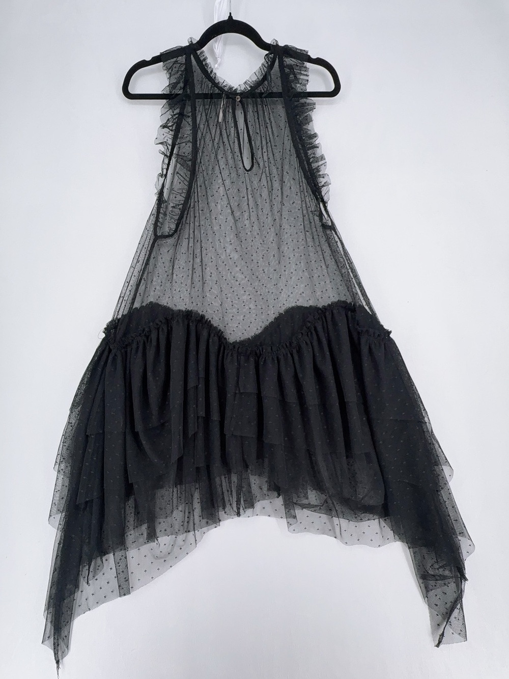 Free People Mia Mesh Maxi Top Rich Black Sheer Ruffle Embrodiery Dress NWOT Sz M - Picture 3 of 9